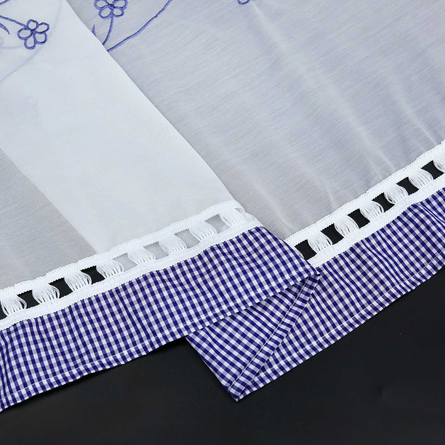 Scheibengardine Bistrogardinen mit Vintage-Karomuster Landhausstil Kurz Küche Gardinen durch Stangendurchzug Stores Weiß 1 Stück - Joyswahl