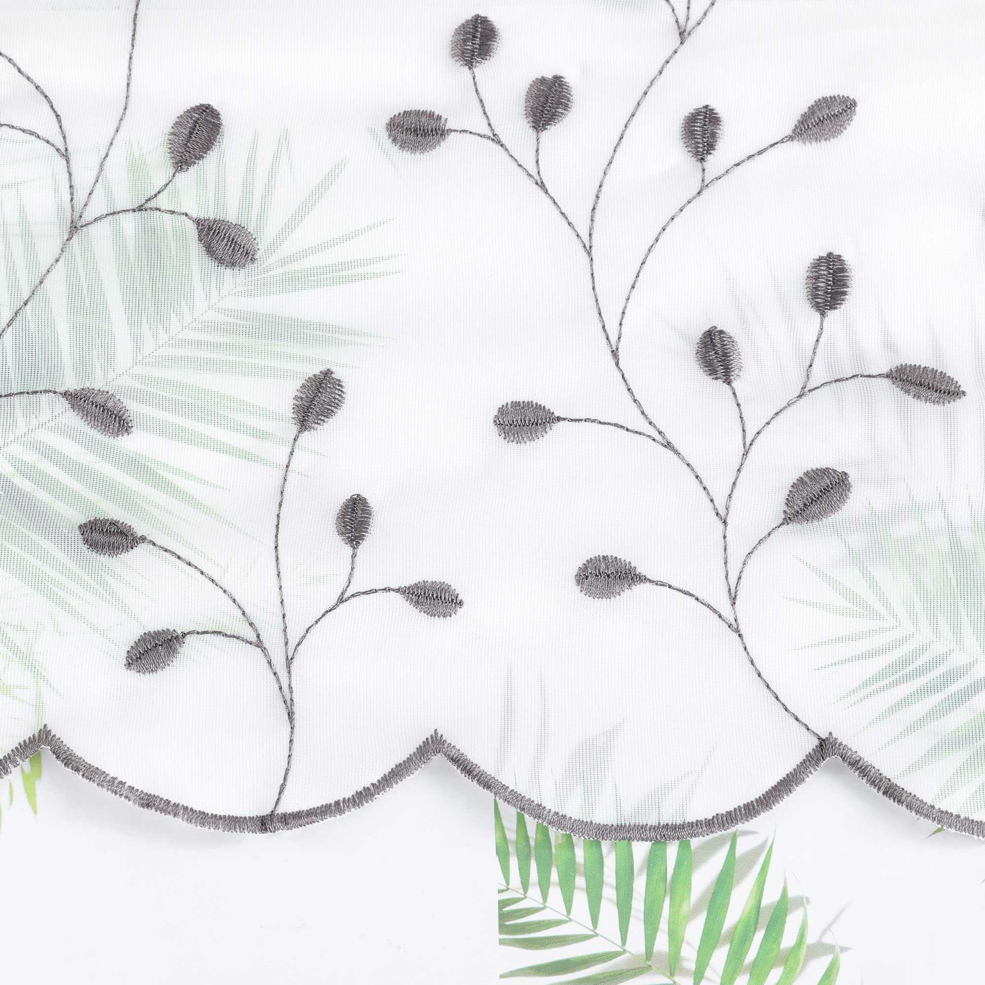 Scheibengardine mit Blumenstickerei Modern Voile Bistrogardine mit Lochleiste Unifarbige Kurzstores Landhausstil Transparent 1 Stück - Joyswahl