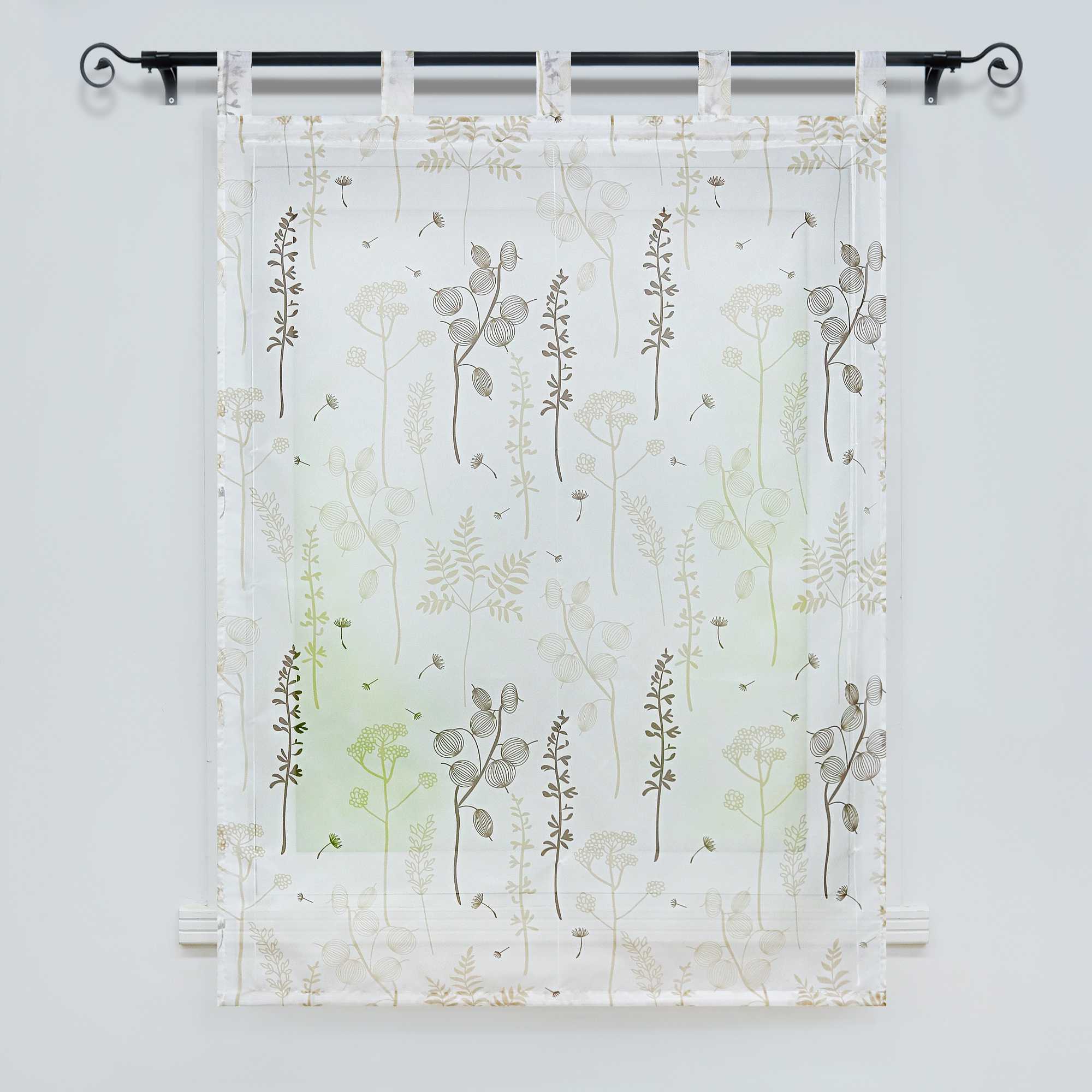 Raffrollo mit Schlaufen Voile Raffgardine Modern Küche Gardinen mit Laternenblume Muster Wohnzimmer Halbtransparent - Joyswahl