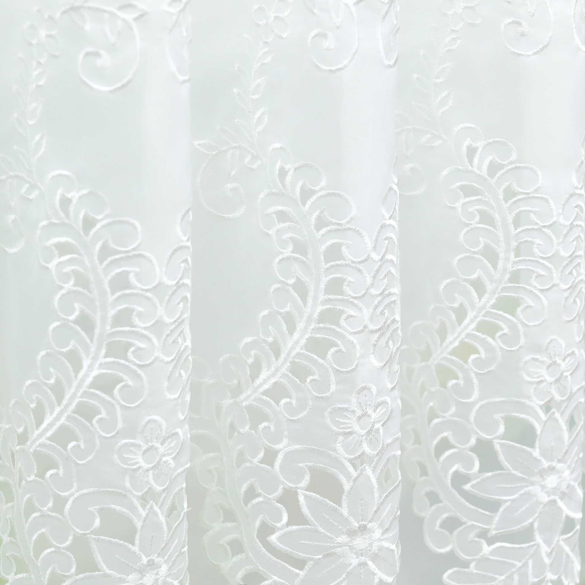 Scheibengardine Modern Bistrogardine durch Tunnelzug Halbtransparent Küche Kurzgardine Lasercut Blumenmuster - Joyswahl