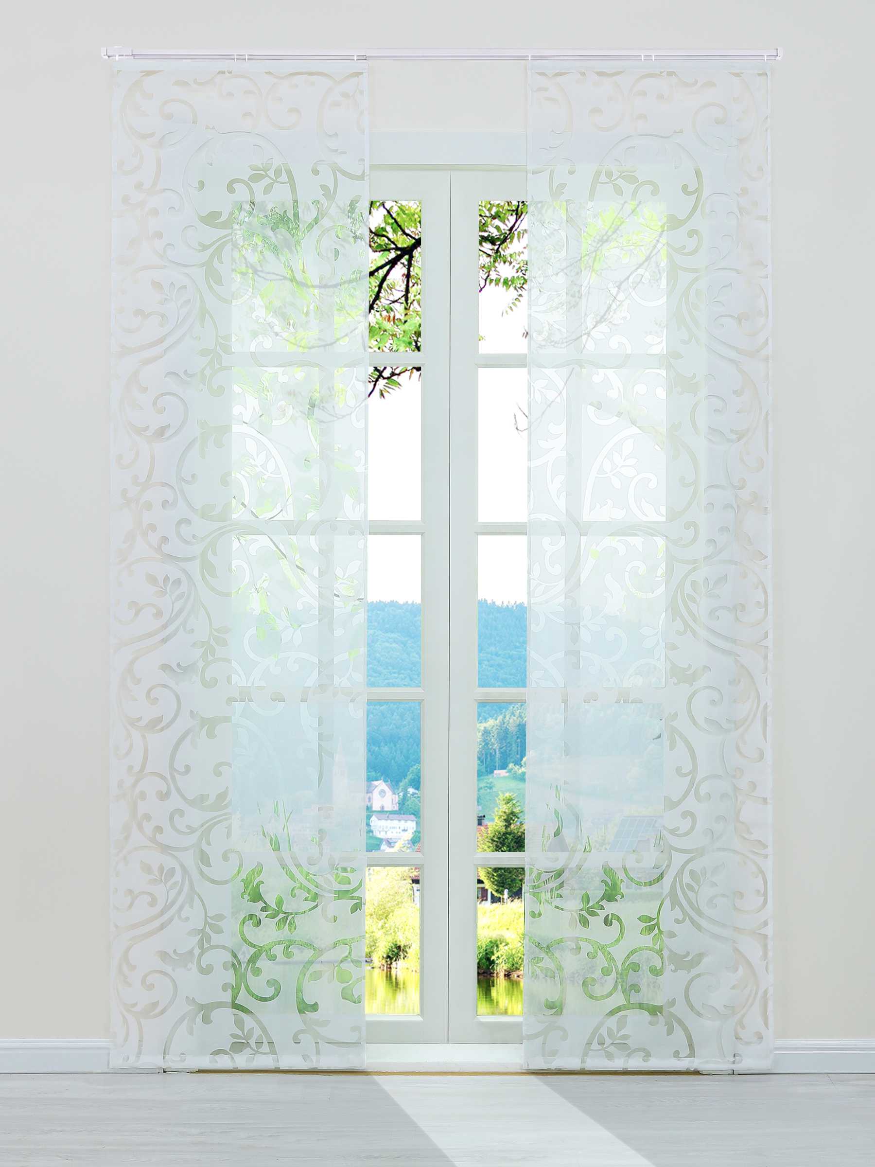 Schiebegardine Flächenvorhänge Klettbandschal mit Blumenmuster transparent modern 2er Set - Joyswahl