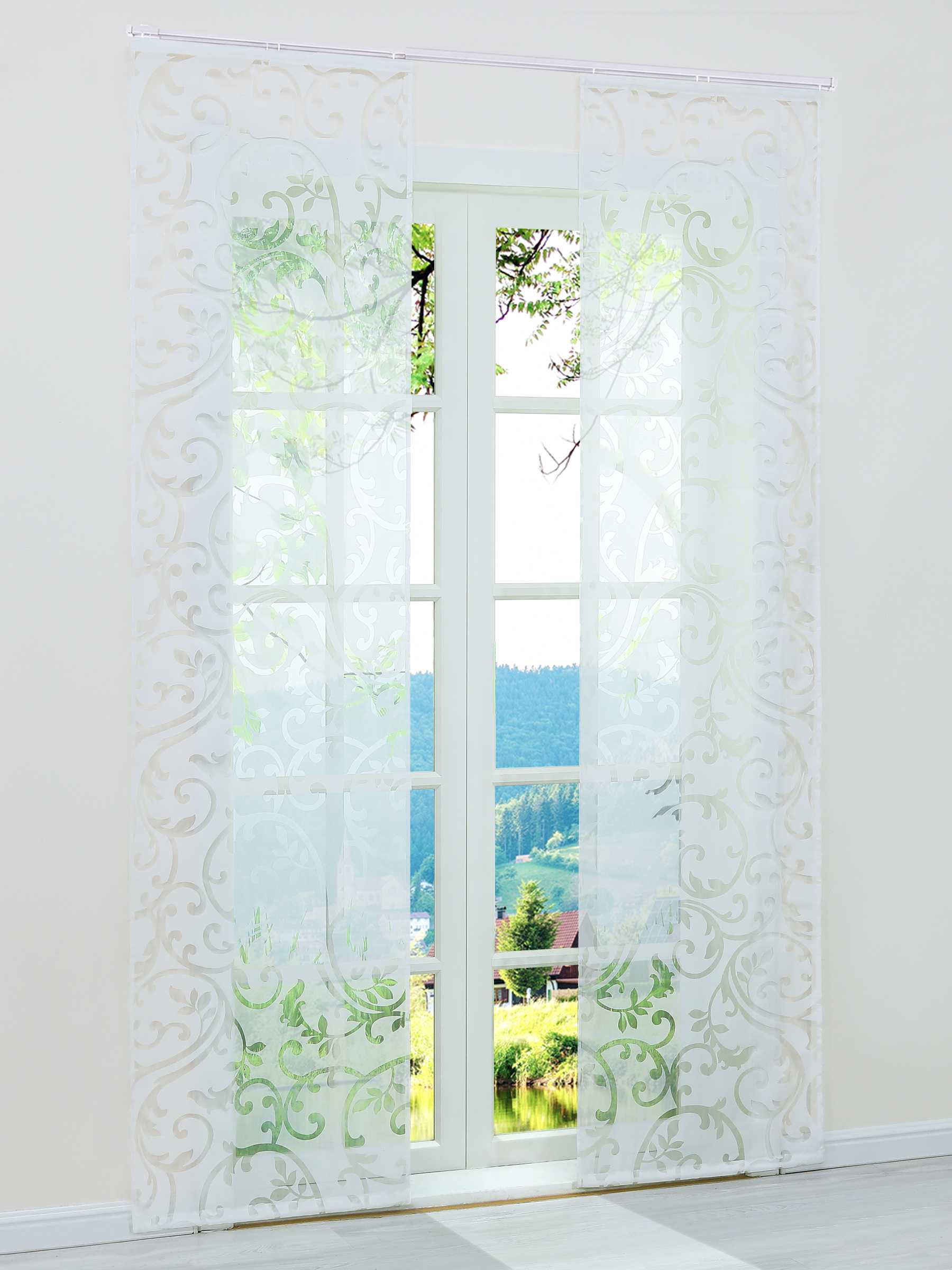Schiebegardine Flächenvorhänge Klettbandschal mit Blumenmuster transparent modern 2er Set - Joyswahl