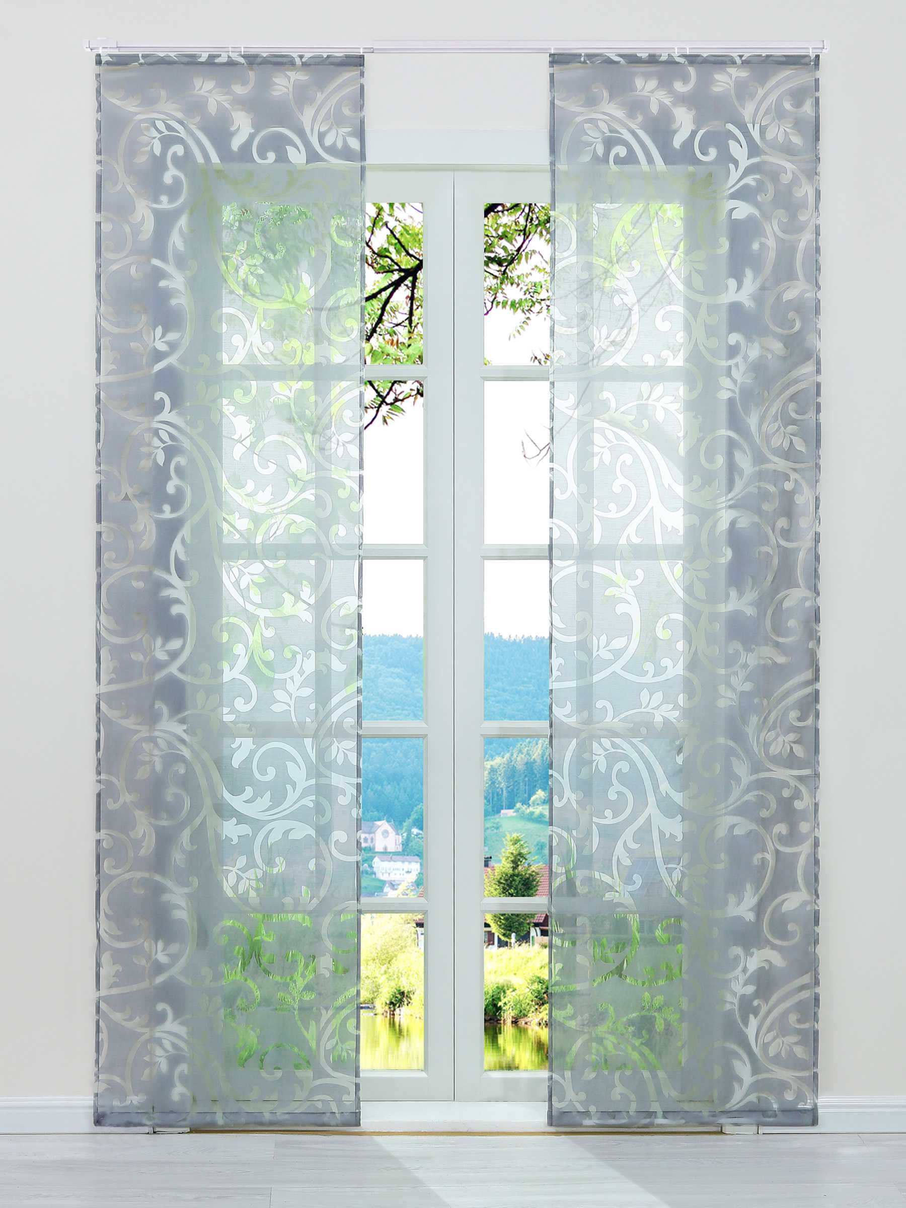 Schiebegardine Flächenvorhänge Klettbandschal mit Blumenmuster transparent modern 2er Set - Joyswahl