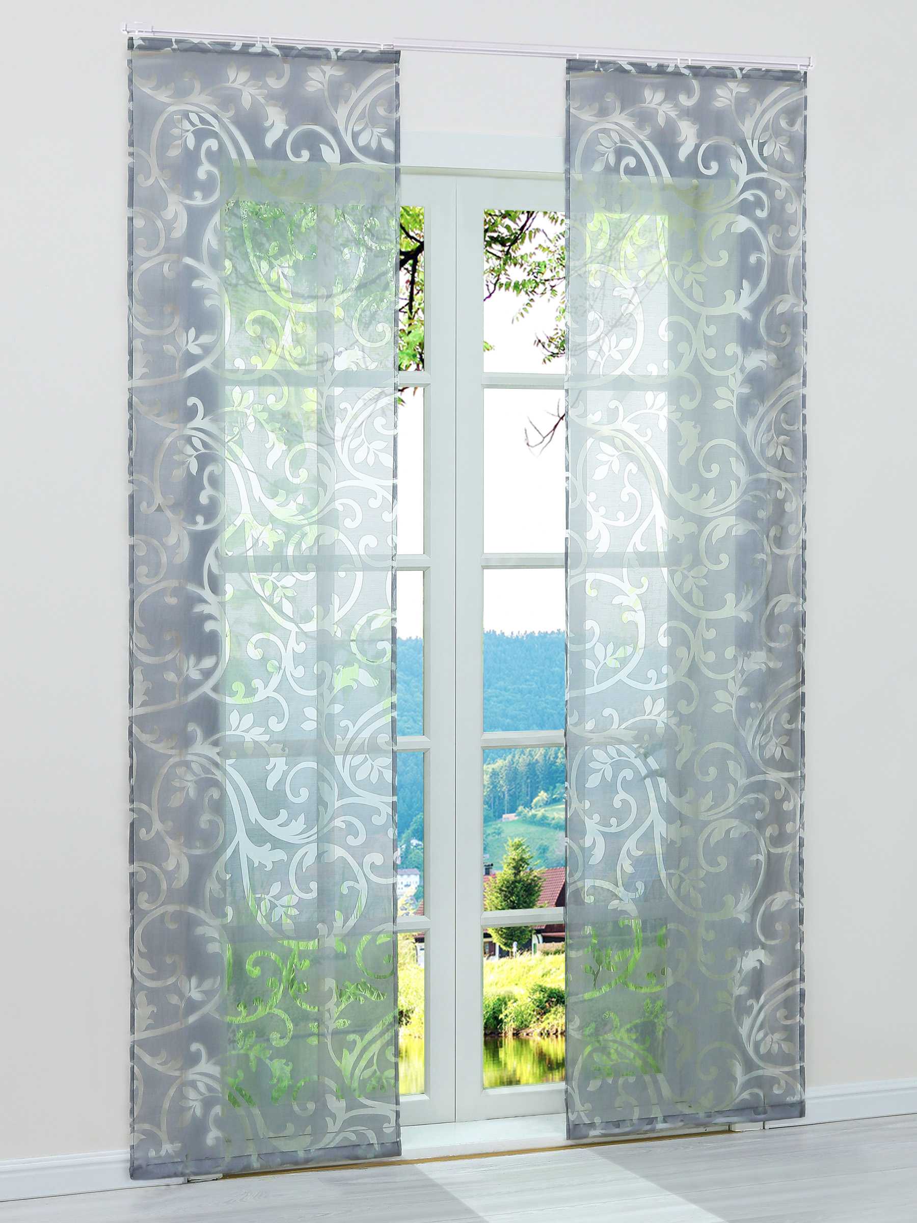 Schiebegardine Flächenvorhänge Klettbandschal mit Blumenmuster transparent modern 2er Set - Joyswahl
