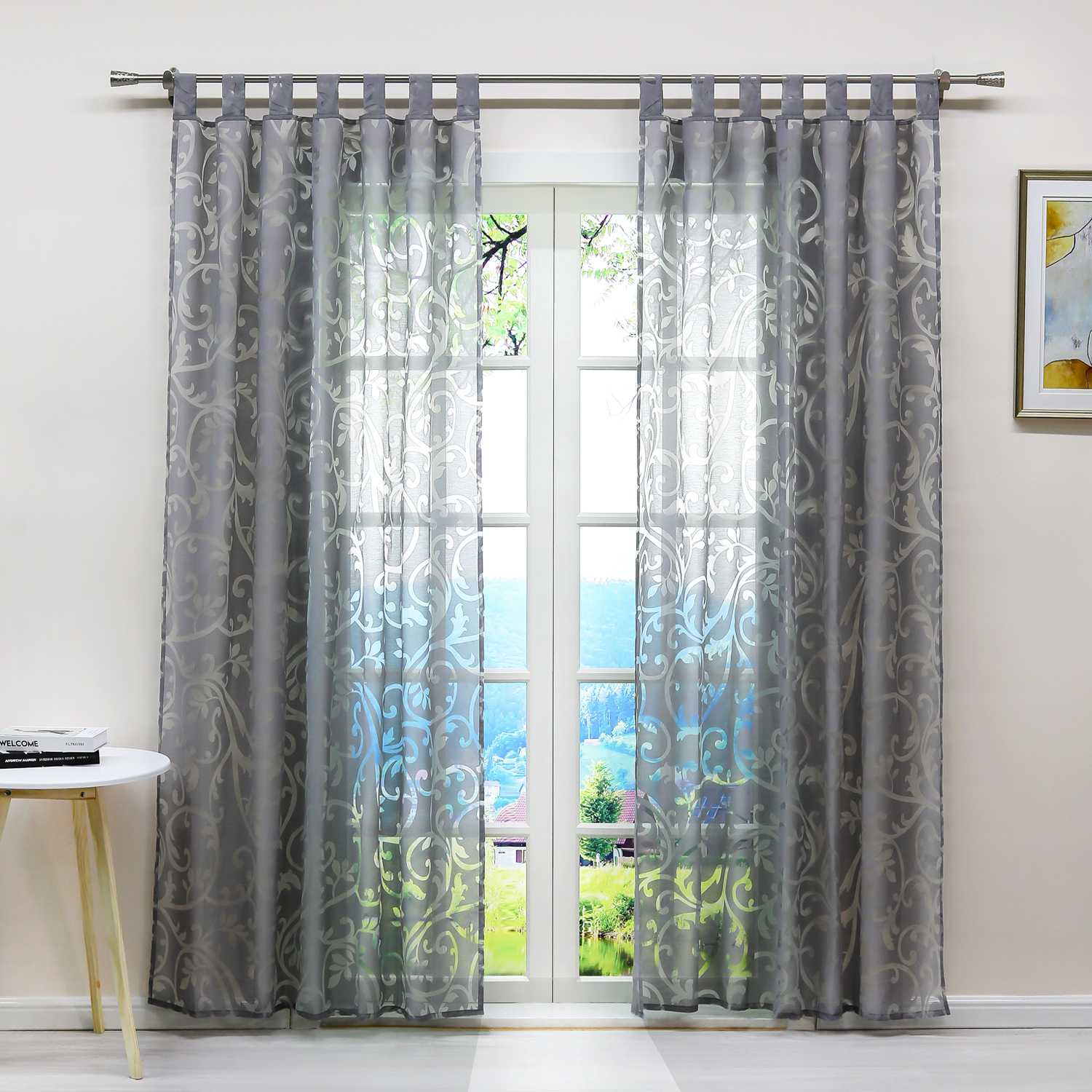 Eleganter transparenter Vorhang mit floralem Muster lichtdurchlässiger Fensterschal für Wohnzimmer 1 Stück - Joyswahl
