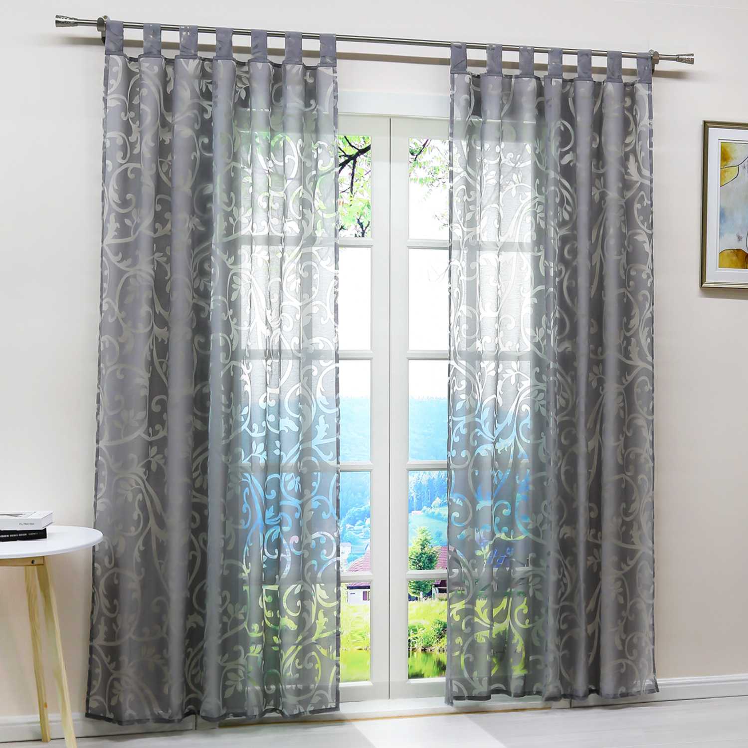 Eleganter transparenter Vorhang mit floralem Muster lichtdurchlässiger Fensterschal für Wohnzimmer 1 Stück - Joyswahl