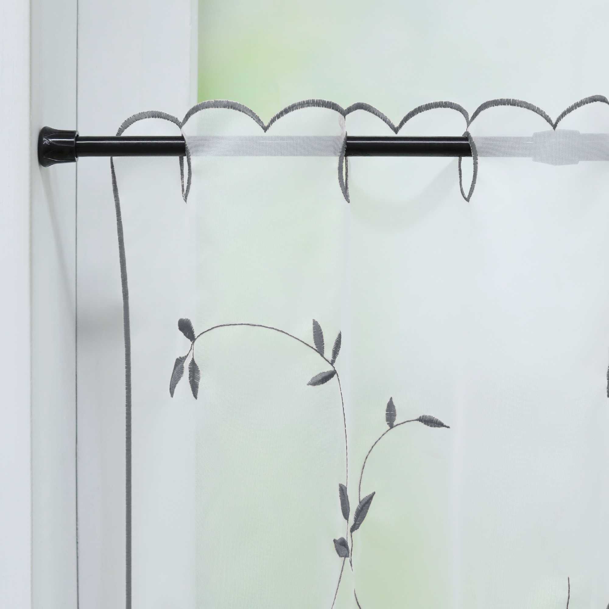 Scheibengardinen Voile Bistrogardinen mit Blattstickerei Transparent Bestickte Küche Kurzstores - Joyswahl