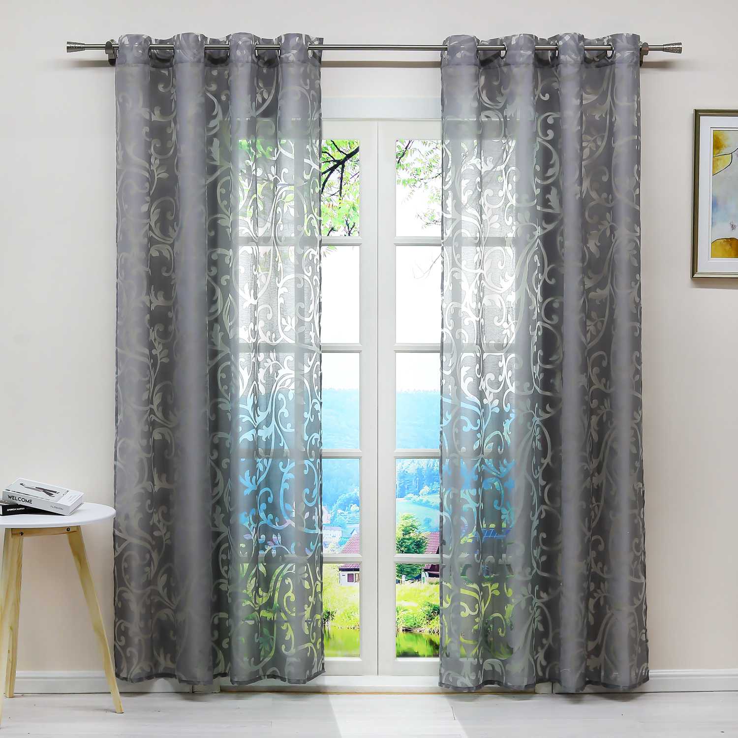 Eleganter transparenter Vorhang mit floralem Muster lichtdurchlässiger Fensterschal für Wohnzimmer 1 Stück - Joyswahl