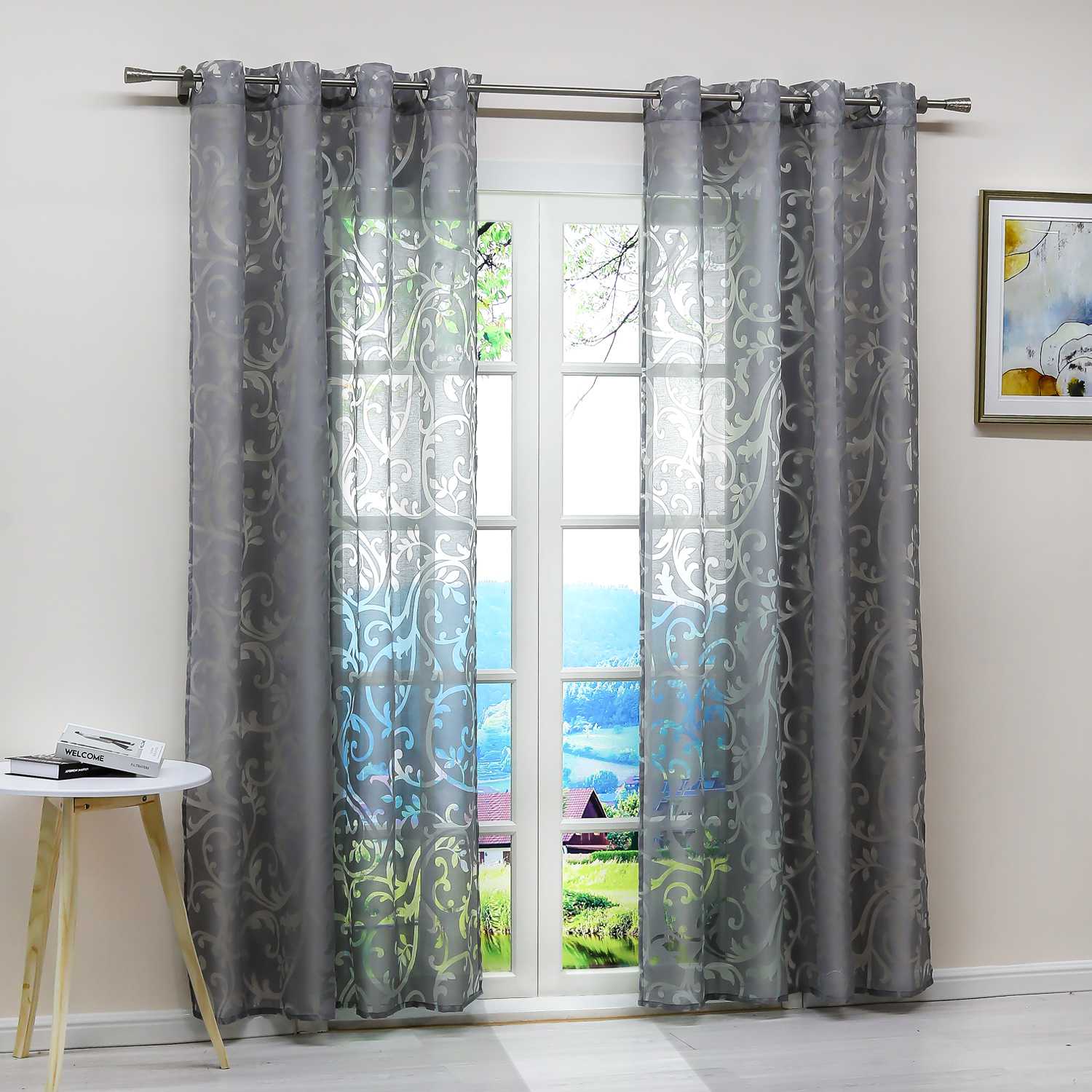 Eleganter transparenter Vorhang mit floralem Muster lichtdurchlässiger Fensterschal für Wohnzimmer 1 Stück - Joyswahl