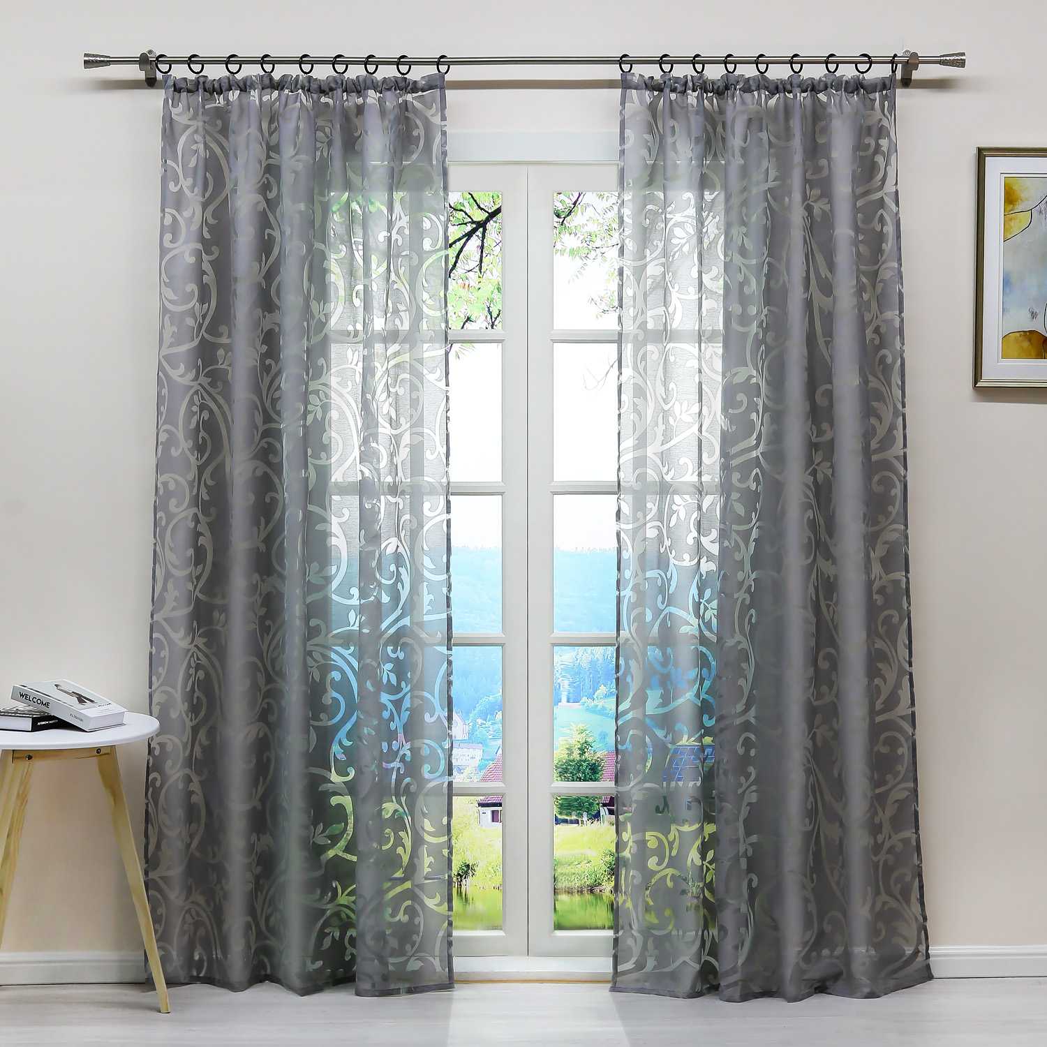 Eleganter transparenter Vorhang mit floralem Muster lichtdurchlässiger Fensterschal für Wohnzimmer 1 Stück - Joyswahl
