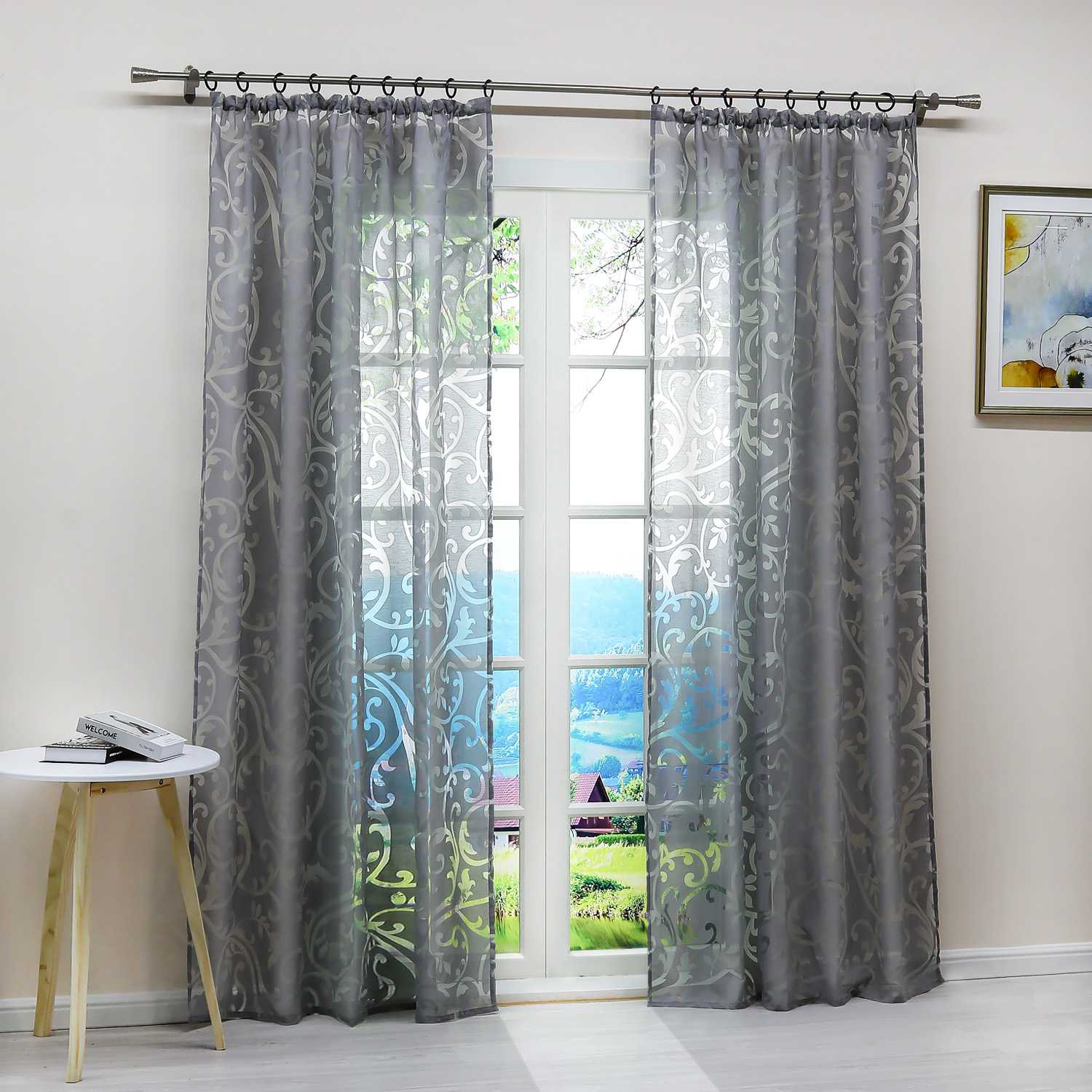 Eleganter transparenter Vorhang mit floralem Muster lichtdurchlässiger Fensterschal für Wohnzimmer 1 Stück - Joyswahl