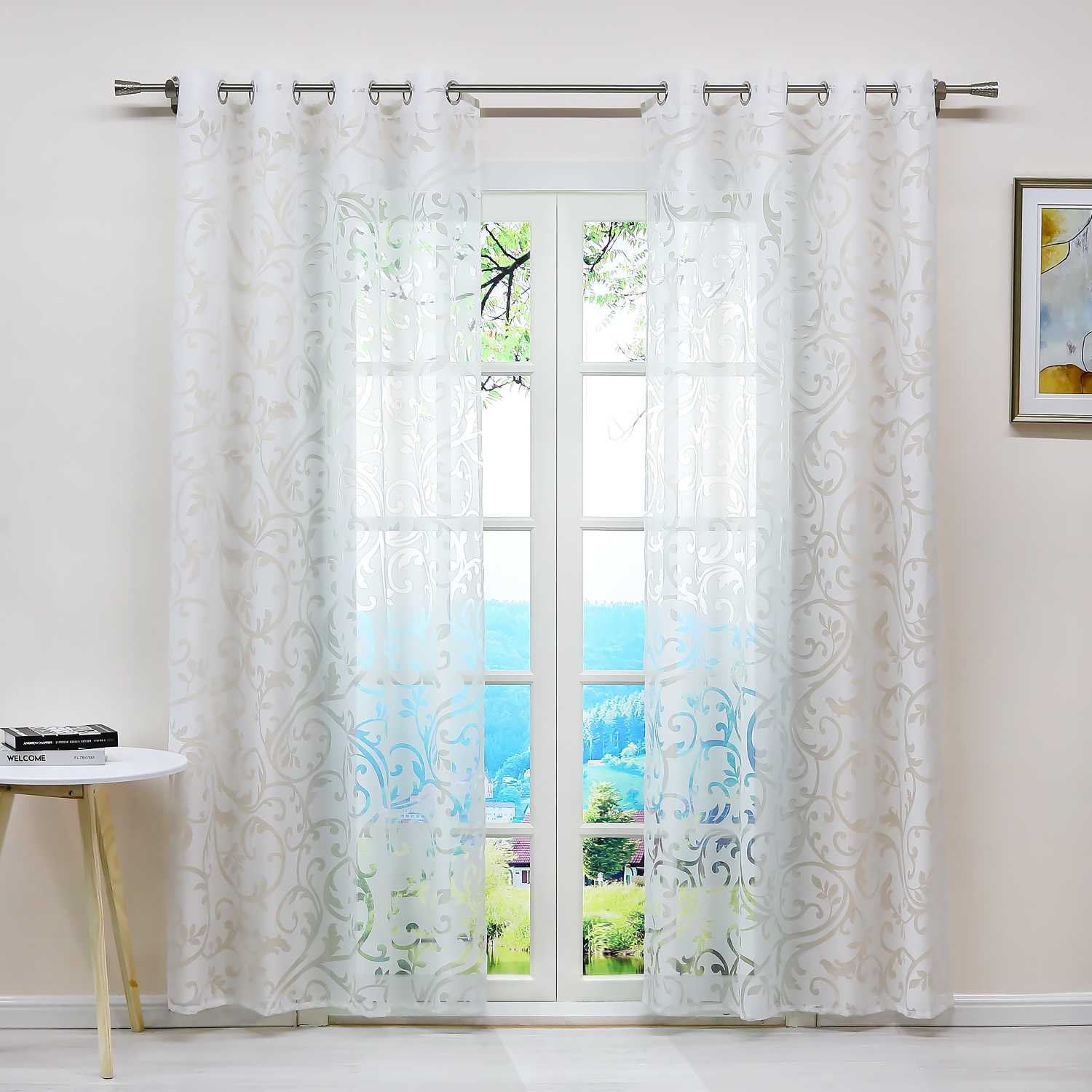 Eleganter transparenter Vorhang mit floralem Muster lichtdurchlässiger Fensterschal für Wohnzimmer 1 Stück - Joyswahl