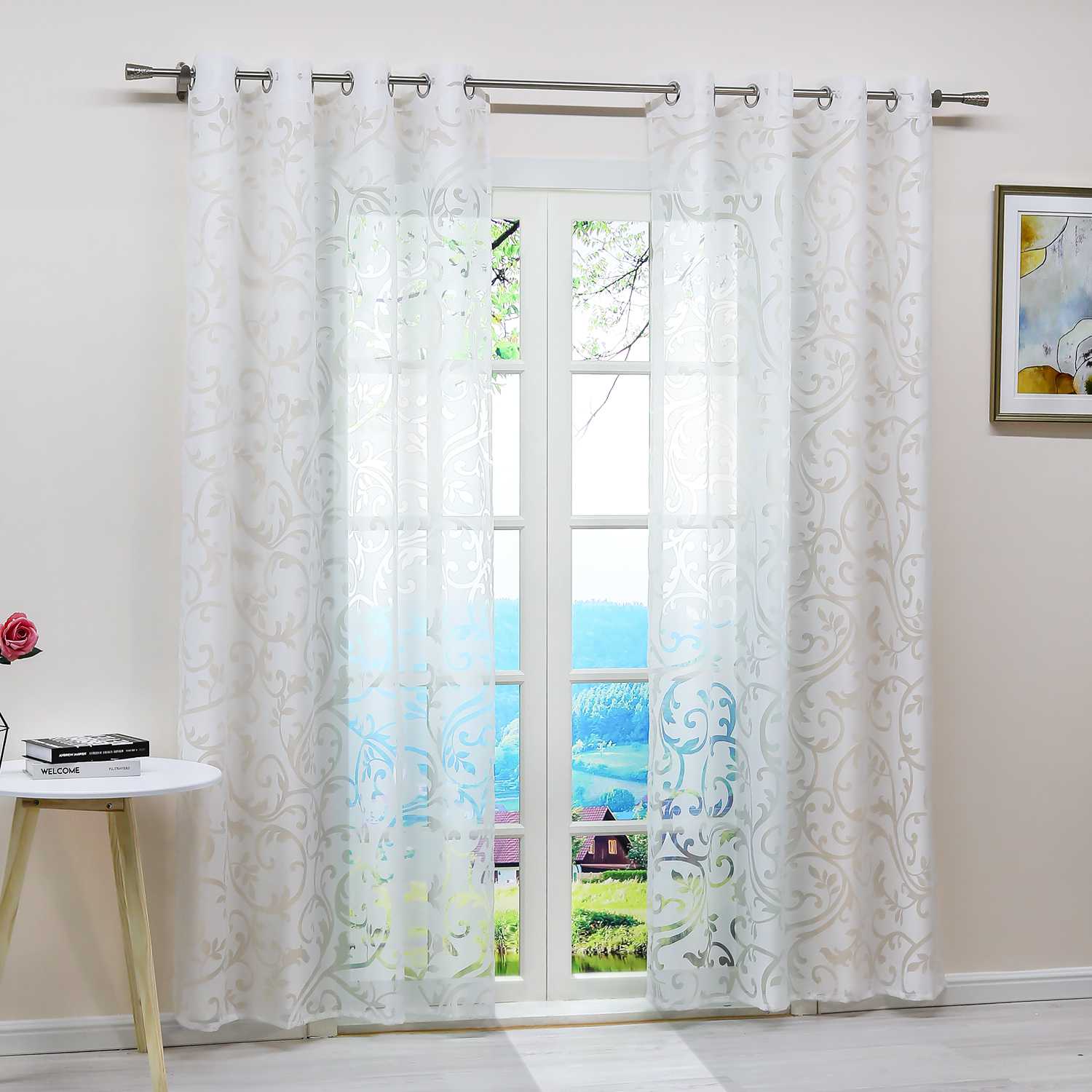 Eleganter transparenter Vorhang mit floralem Muster lichtdurchlässiger Fensterschal für Wohnzimmer 1 Stück - Joyswahl