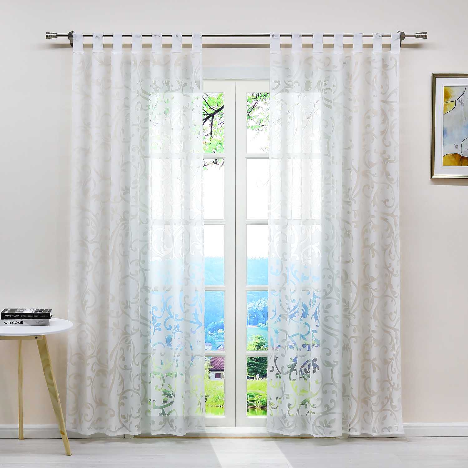 Eleganter transparenter Vorhang mit floralem Muster lichtdurchlässiger Fensterschal für Wohnzimmer 1 Stück - Joyswahl