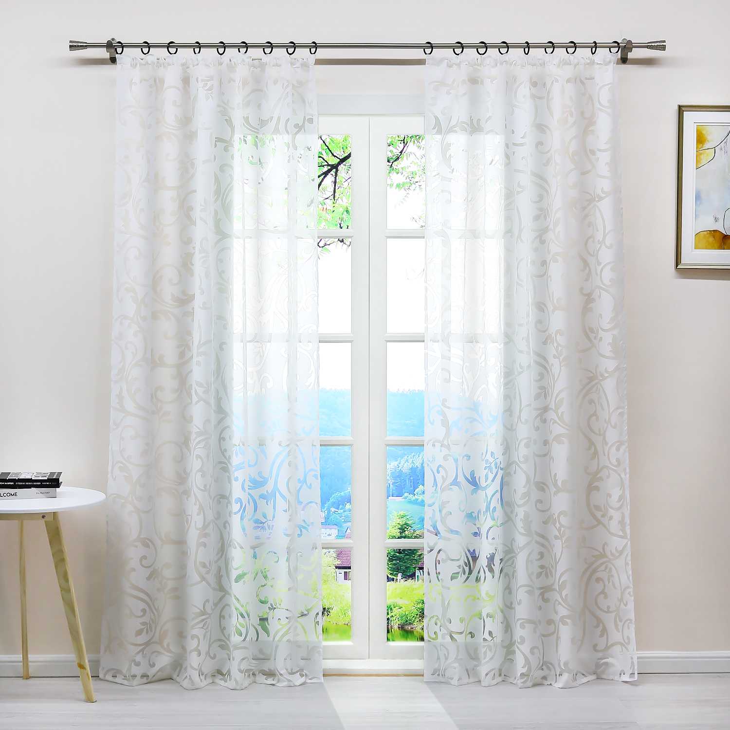 Eleganter transparenter Vorhang mit floralem Muster lichtdurchlässiger Fensterschal für Wohnzimmer 1 Stück - Joyswahl
