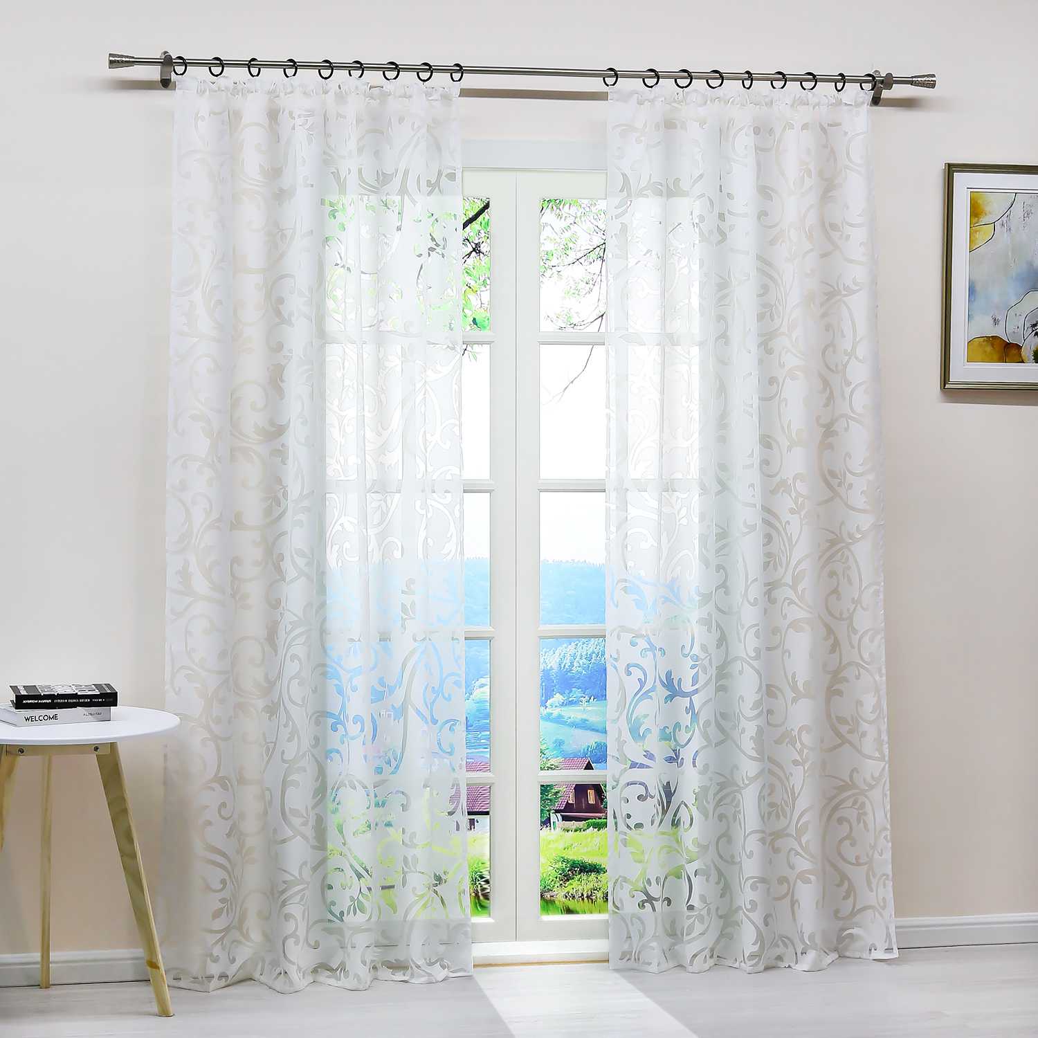 Eleganter transparenter Vorhang mit floralem Muster lichtdurchlässiger Fensterschal für Wohnzimmer 1 Stück - Joyswahl