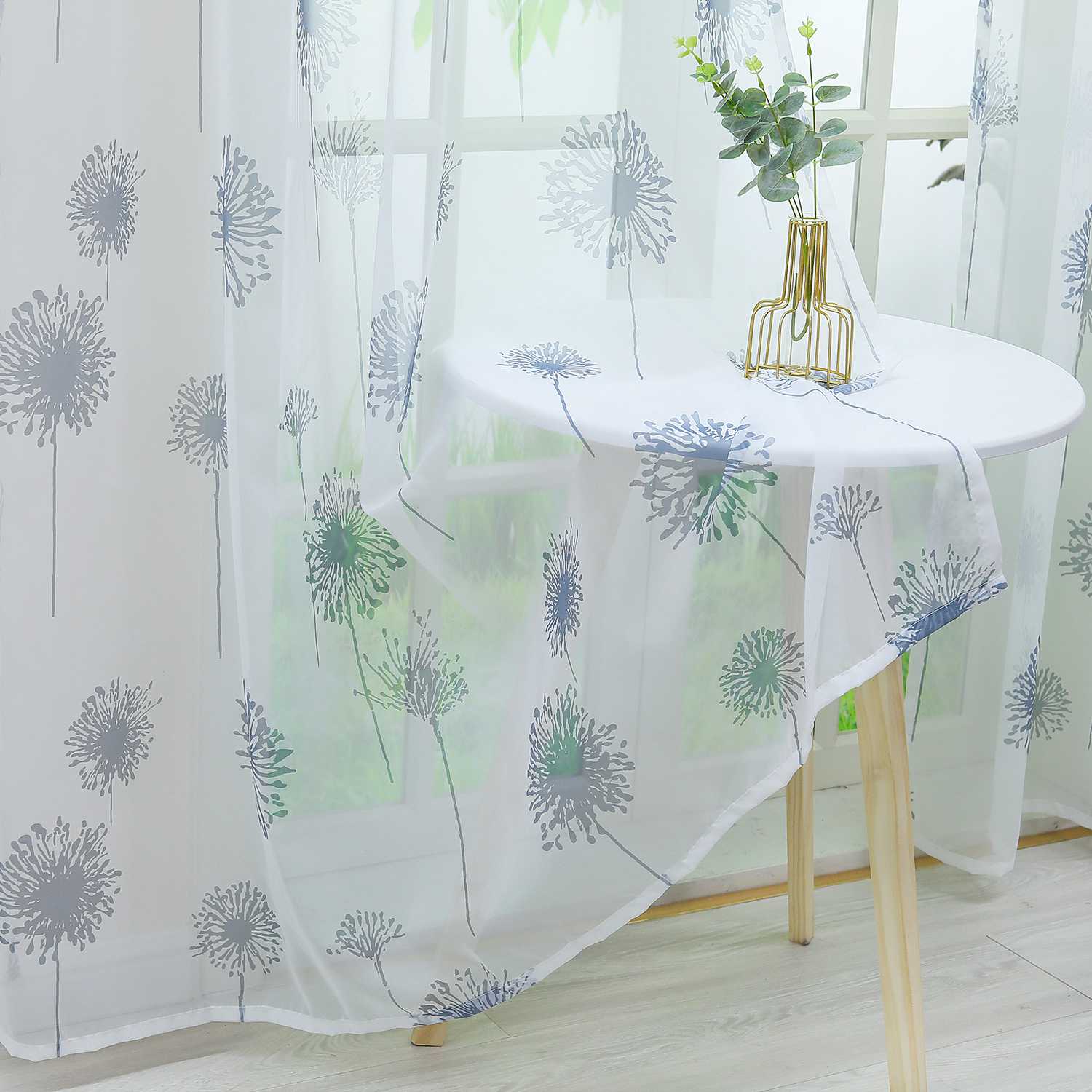 Transparenter Vorhang mit Pusteblumenmuster leicht Schutzfunktion Lichtdurchlässigkeit Gartenstil 1 Stück - Joyswahl