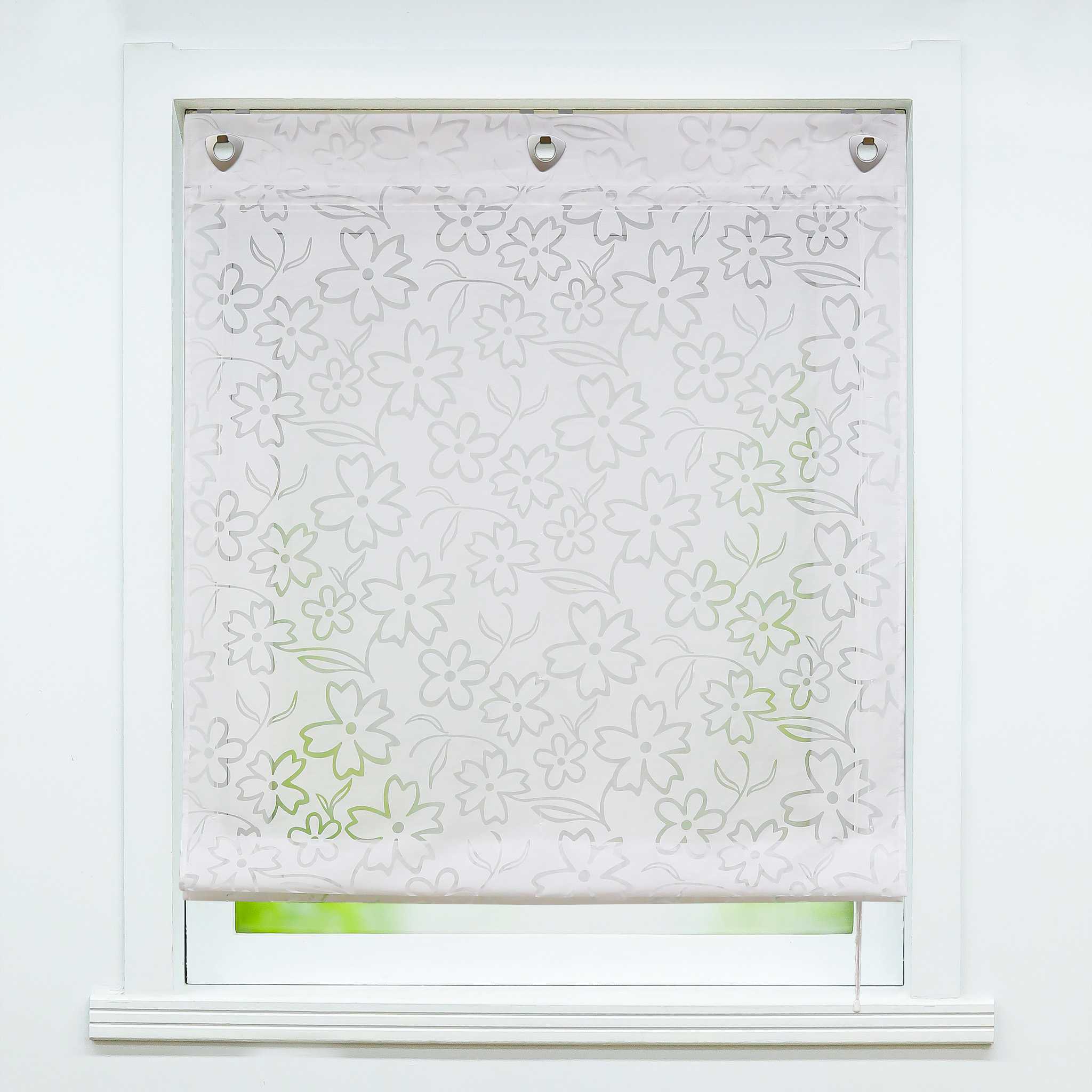Rollos mit U-Haken transparent Burn-out-Techni Blumenmuster 1 Stück - Joyswahl