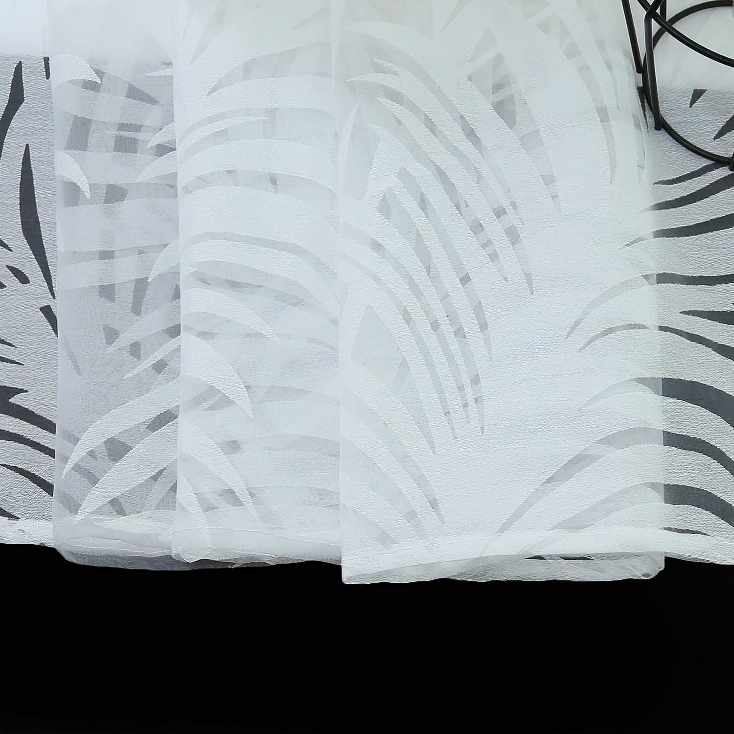 Voile Gardine in Ausbrenner mit Blätter Muster transparenter Vorhang Unifarbiges Schals Wohnzimmer Fensterschal 1 Stück - Joyswahl