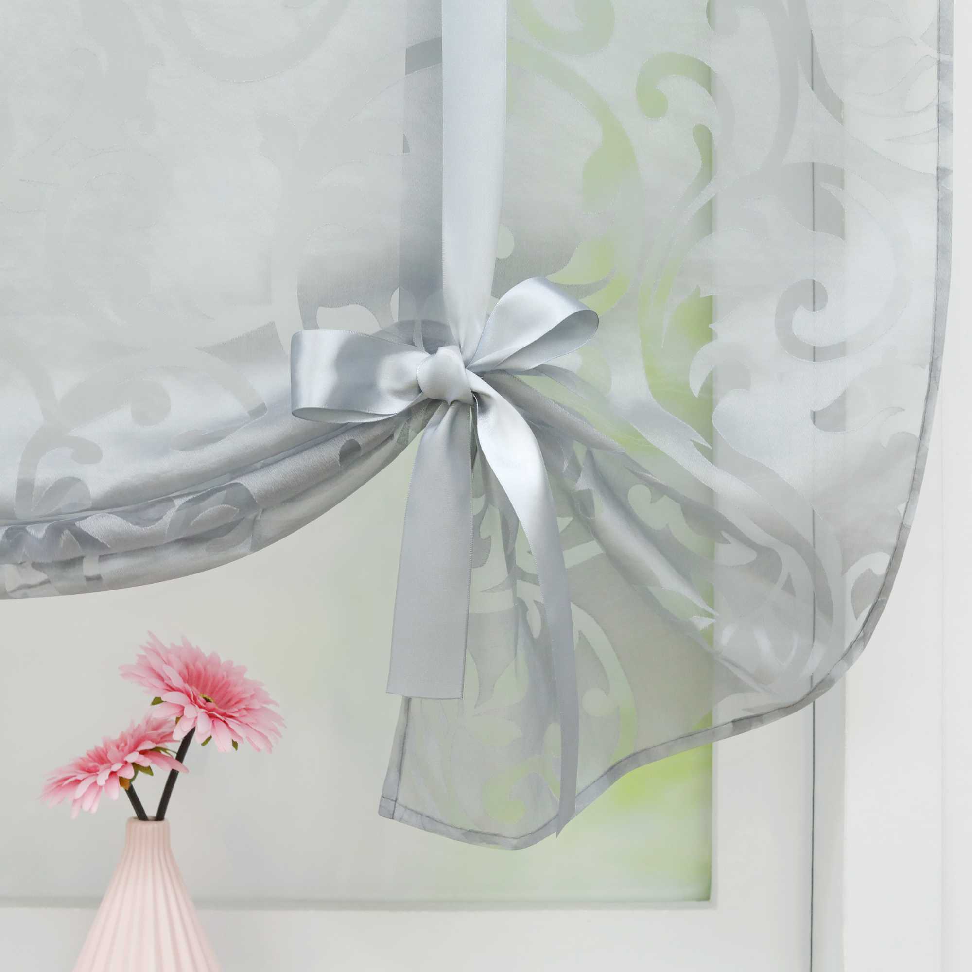 Raffrollo durch Tunnelzug romantische Rollo mit floralem Muster transparentes Vorhang für Wohnzimmerfenster 1 Stück - Joyswahl
