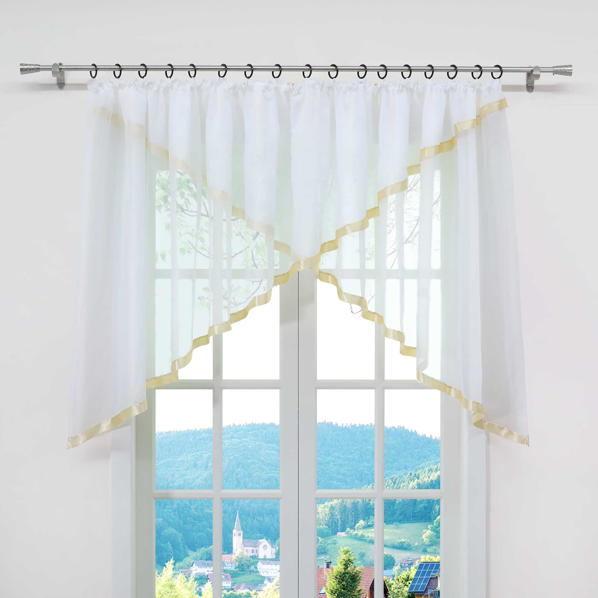 Scheibengardinen Kräuselbandgardine Fensterdeko Kreuzdesign Obere Fensterabdeckung 1 stück - Joyswahl
