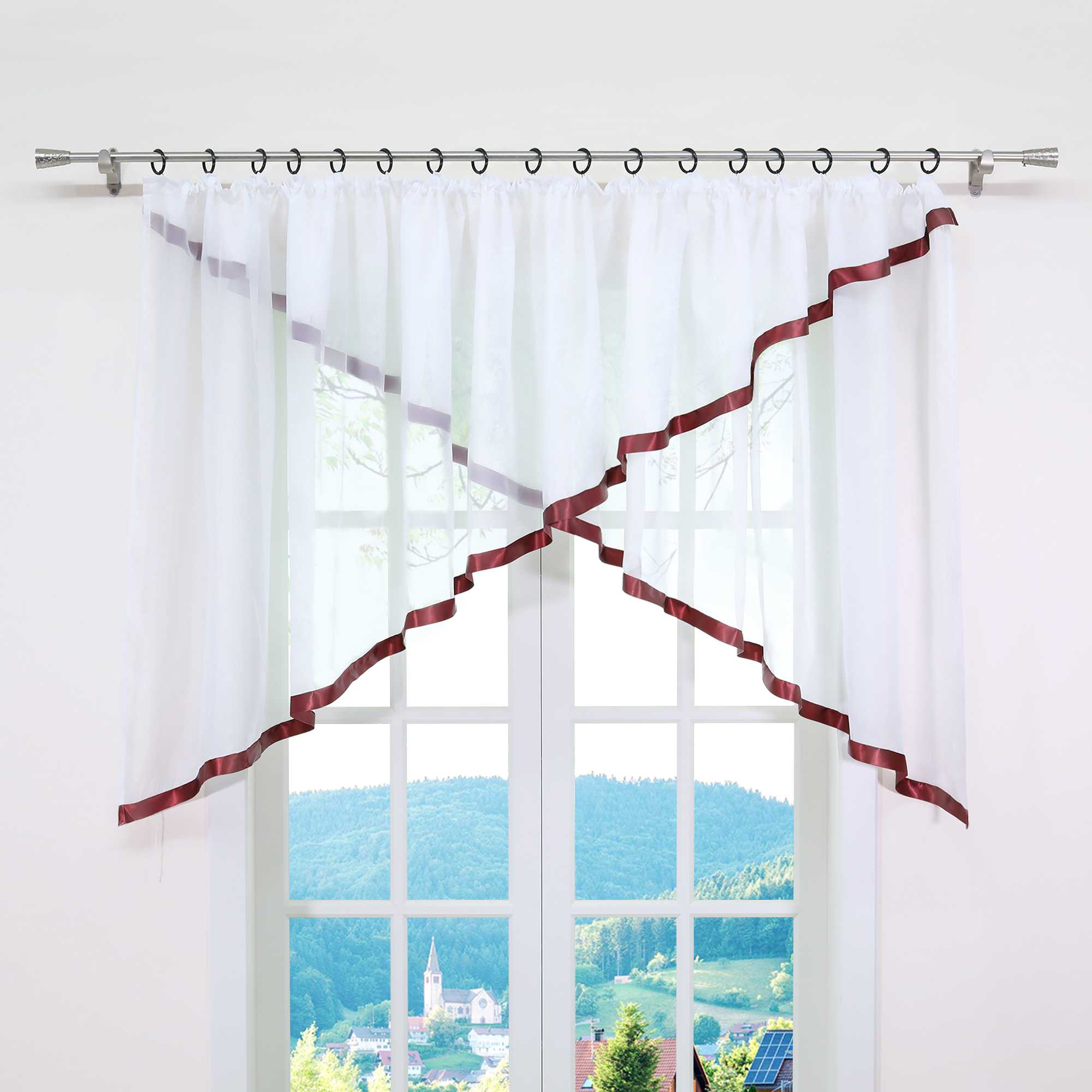 Scheibengardinen Kräuselbandgardine Fensterdeko Kreuzdesign Obere Fensterabdeckung 1 stück - Joyswahl