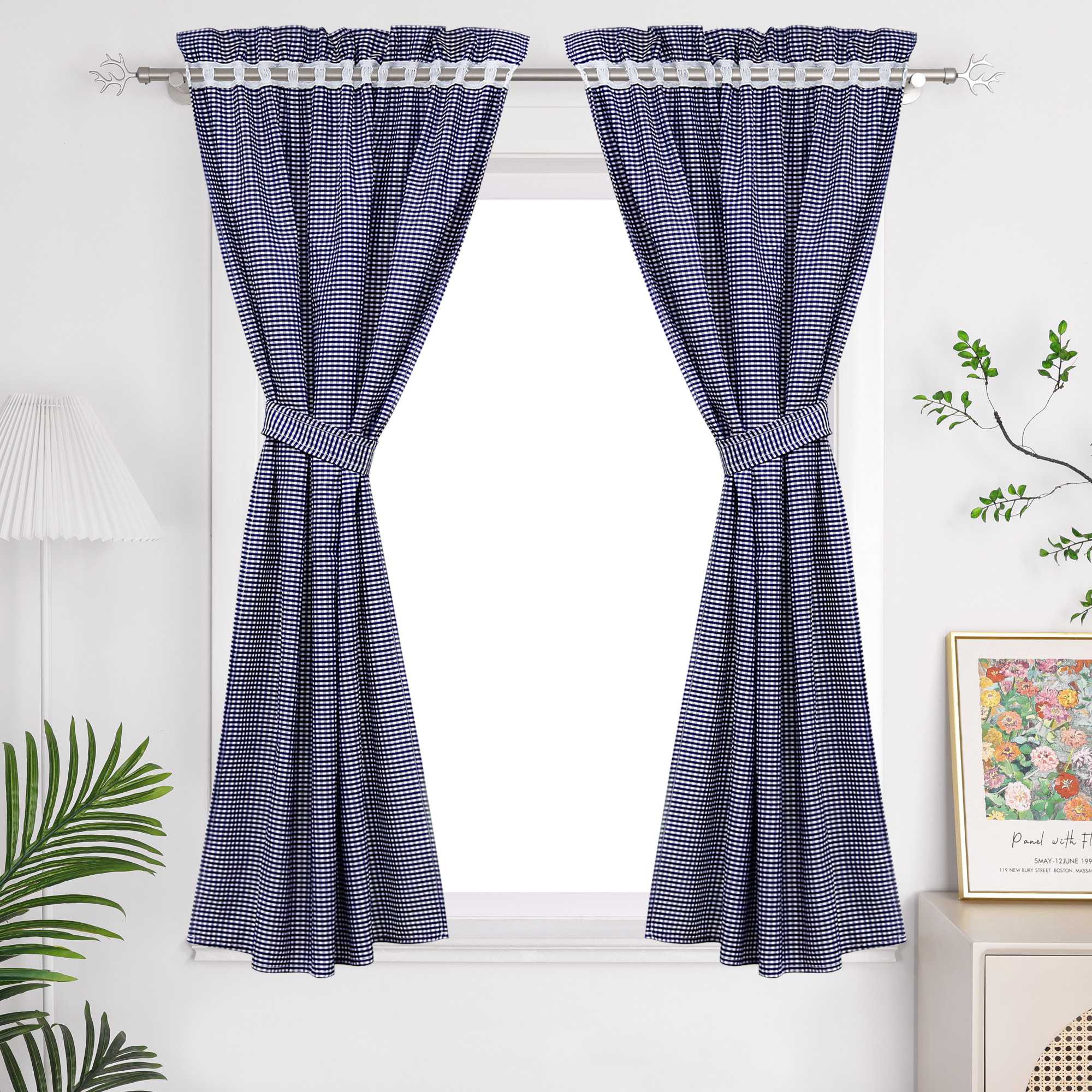 Modern Scheibengardinen im Landhausstil & Vintage mit karomuster 2er Set - Joyswahl