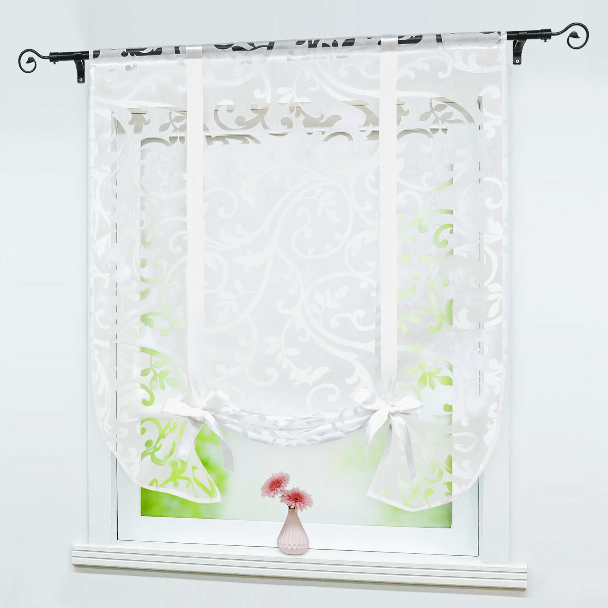 Raffrollo durch Tunnelzug romantische Rollo mit floralem Muster transparentes Vorhang für Wohnzimmerfenster 1 Stück - Joyswahl