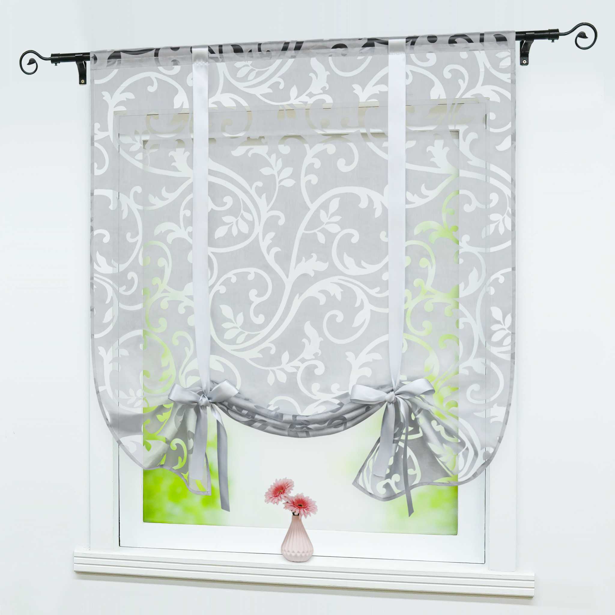 Raffrollo durch Tunnelzug romantische Rollo mit floralem Muster transparentes Vorhang für Wohnzimmerfenster 1 Stück - Joyswahl