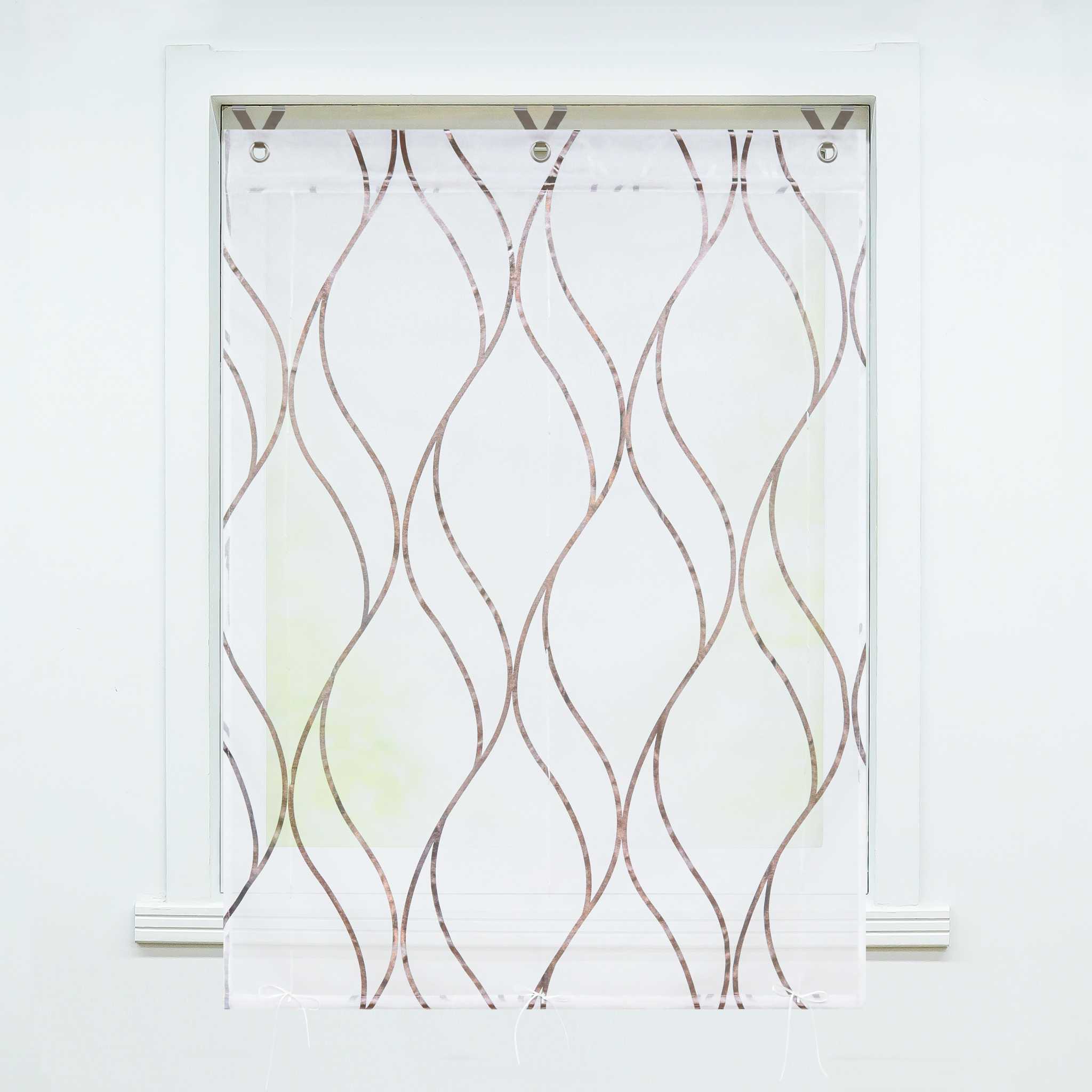 Rollos mit Ösen Gardinen Küche Raffgardinen Transparent Ösenrollo Vorhänge Mit Wellen-Druck Modern Voile 1 Stück - Joyswahl